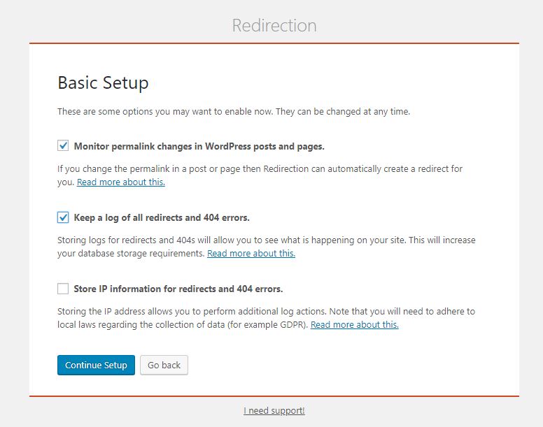 Redirection Setup Screenshot