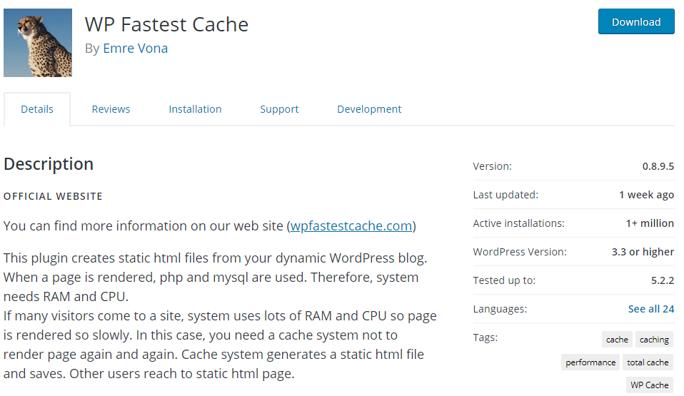 WP Fastest Cache Plugin Screenshot