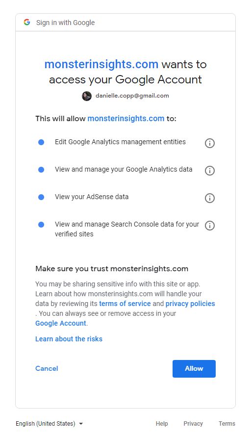 MonsterInsights Google Analytics Access