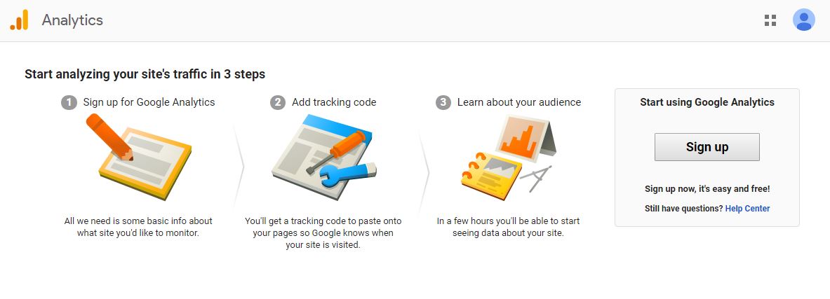 Sign Up for Google Analytics Screenshot