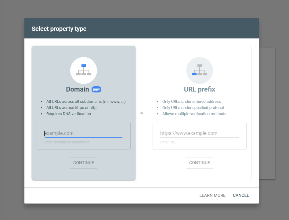 Select Property Type Google Search Console