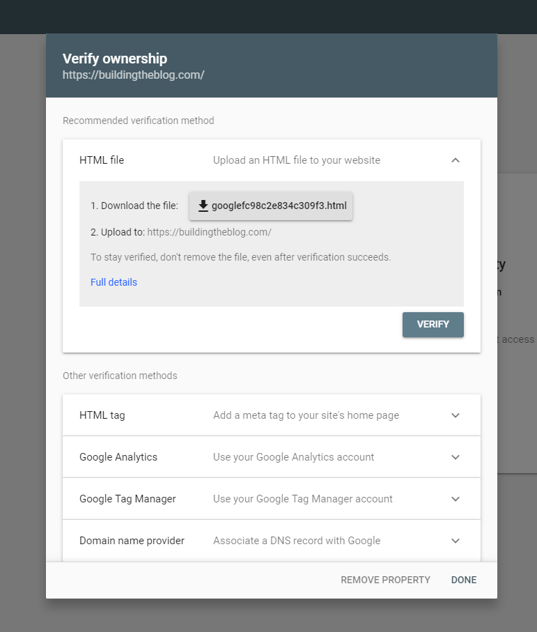 URL Prefix Verification Method Google Search Console