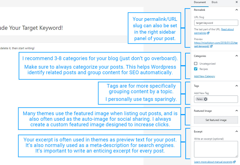 Basic WordPress Blog Post Sidebar Settings Diagram