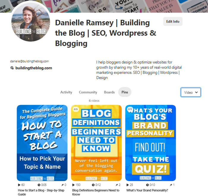 Building the Blog Pinterest Profile Video Pins