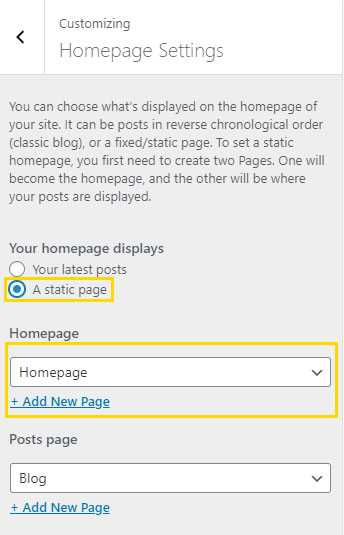 Homepage Settings for Custom Homepage in Astra Theme for WordPress