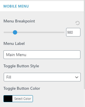 Astra Mobile Menu Options