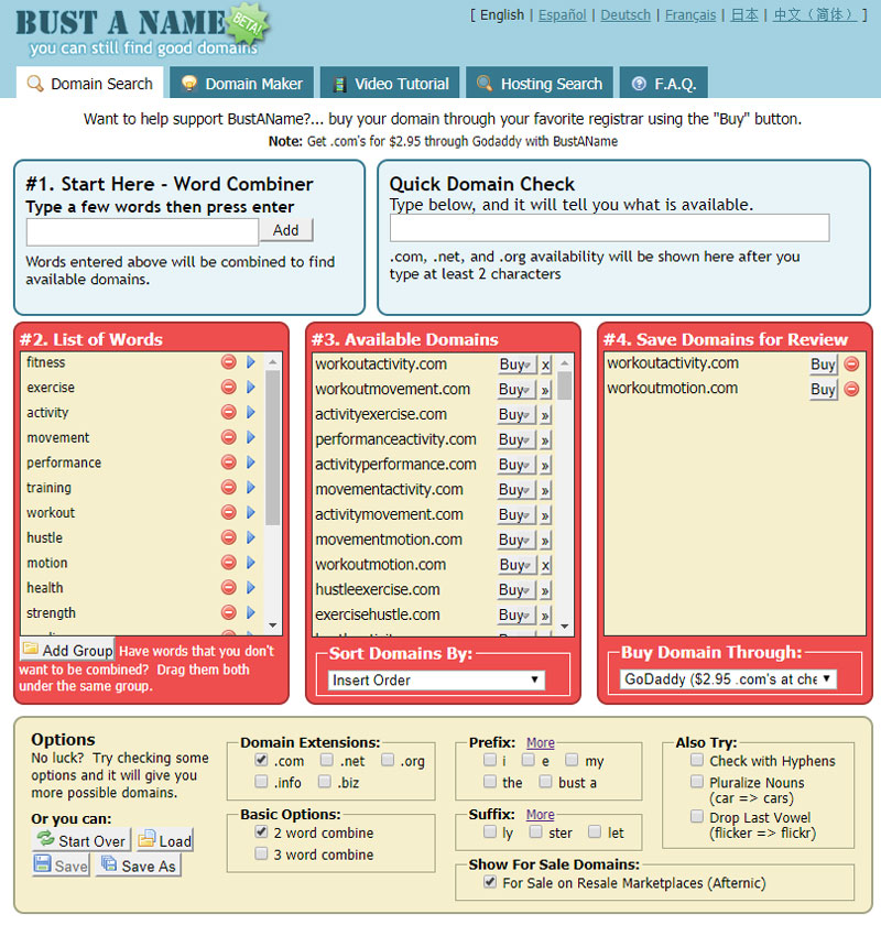 Bust a Name Domain Tool