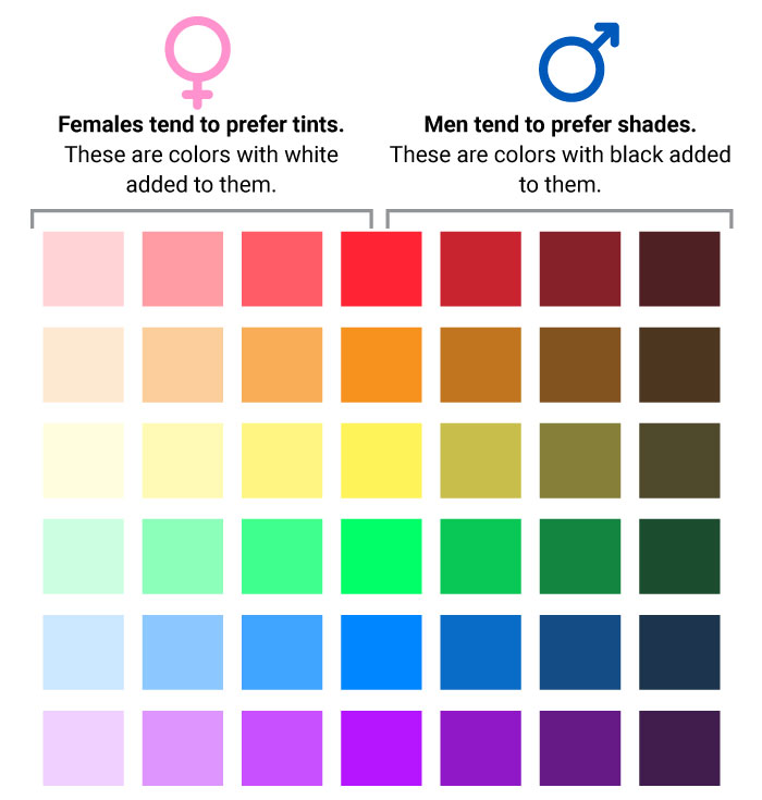 color gender differences tint va shade